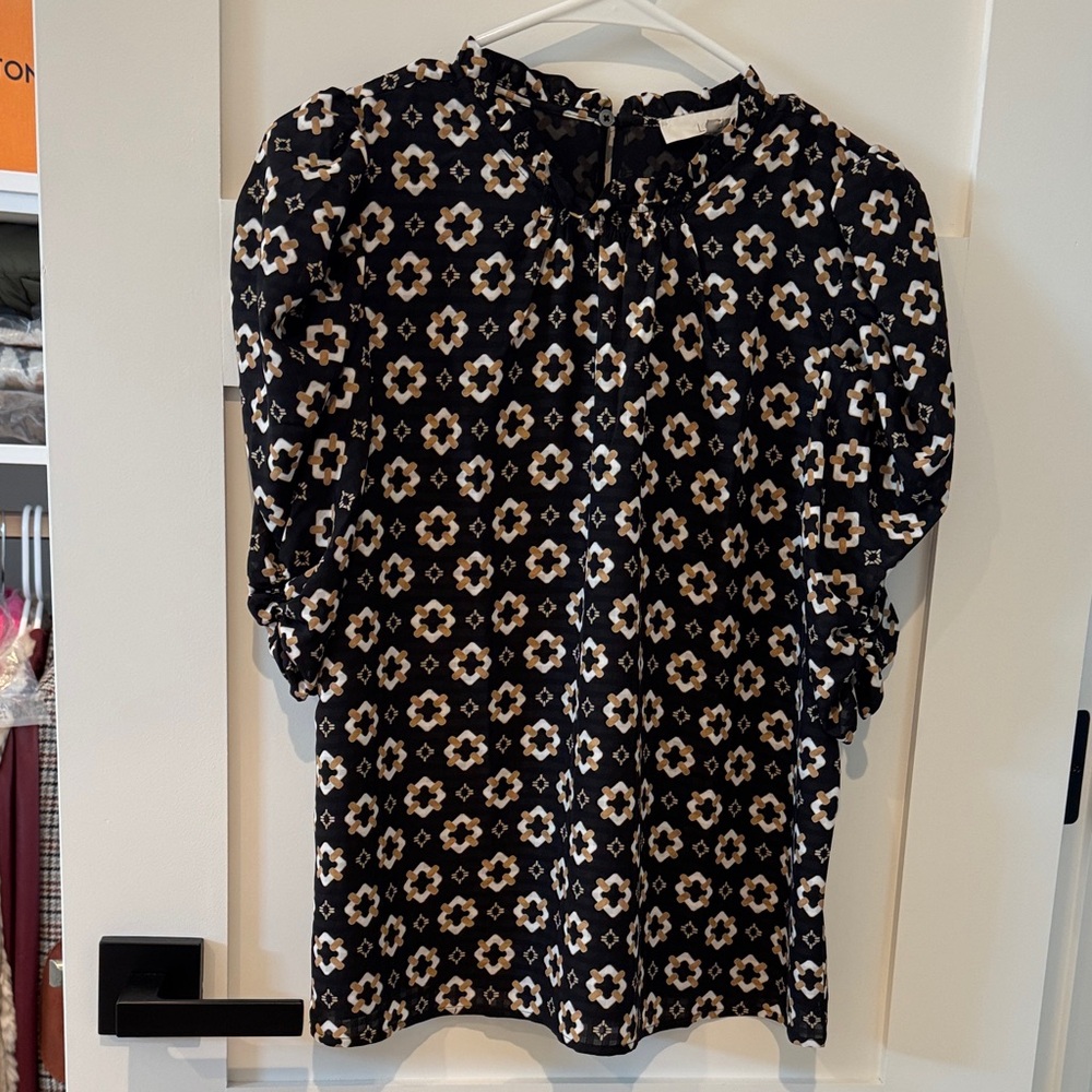 LOFT Black and Cream Floral Blouse
